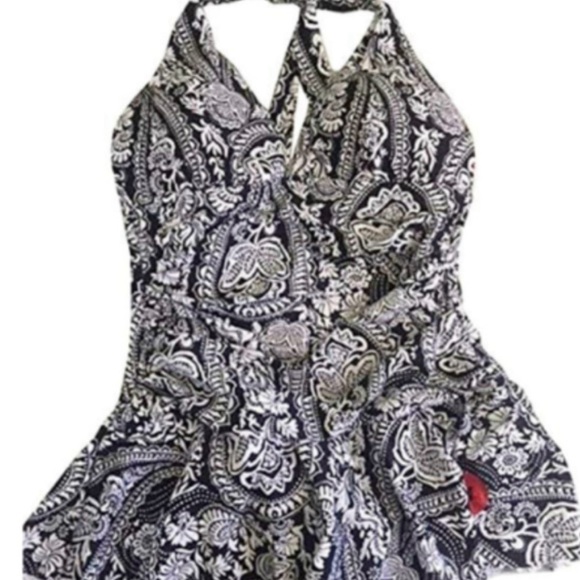 Rose Marie Women's One Piece Swim Dress V Neck Molded Cups Black - Picture 4 of 5